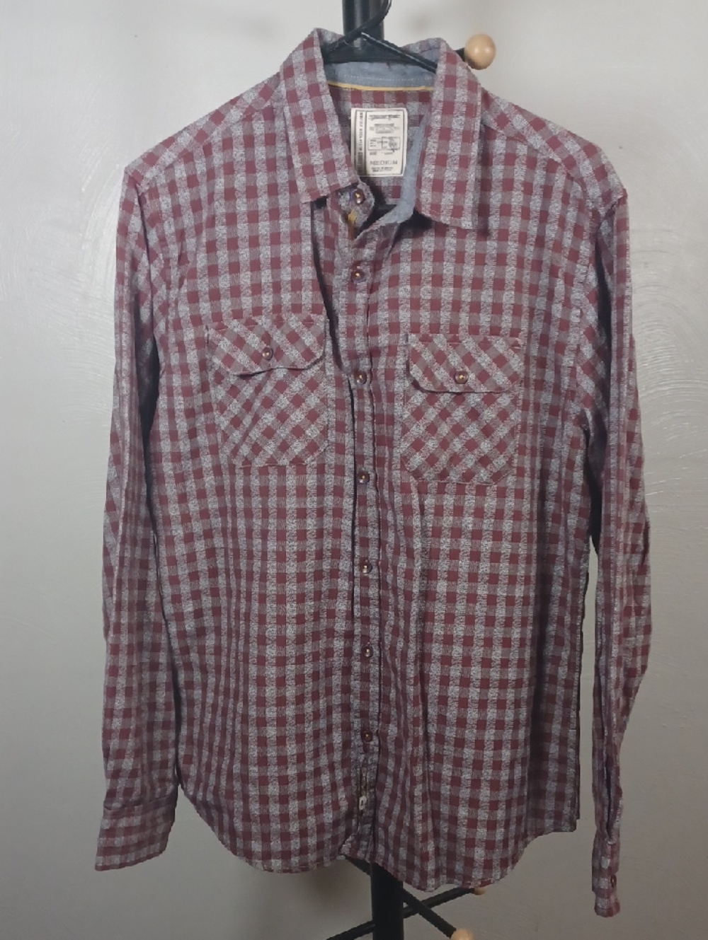 Alexander Julian Red Gray Checkered Long Sleeve Button Down Size Medium